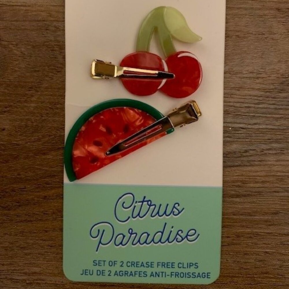 NWT 🍉🍒 Anthropologie Citrus Paradise Set of 2 Hair Clips